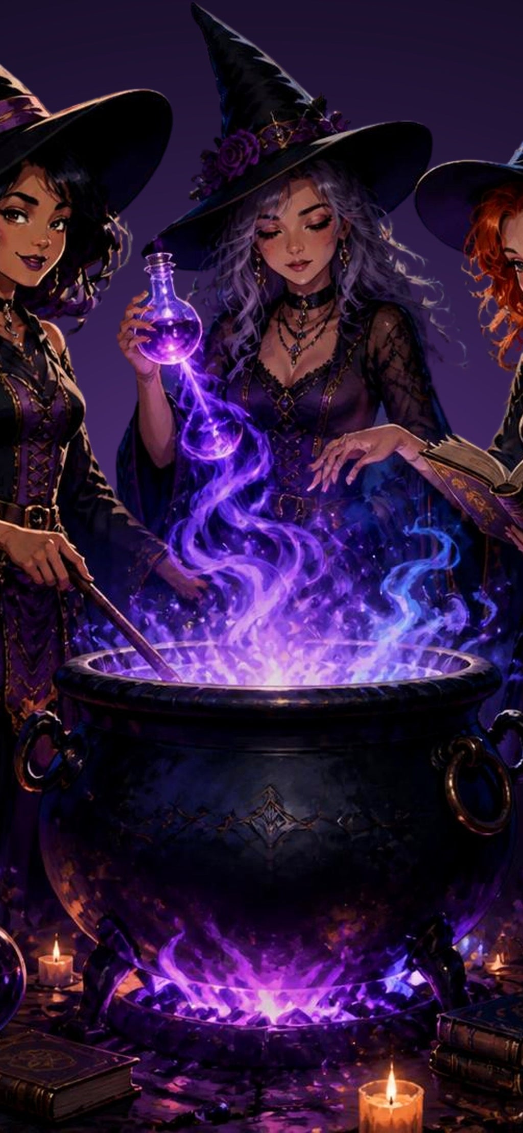 Three Witches Cauldron - Halloween Digital Wall Art Print + Phone Wallpaper