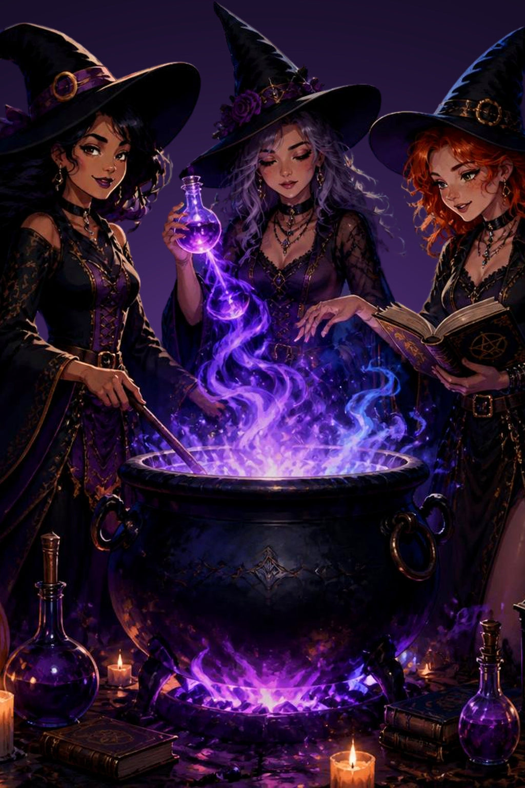 Three Witches Cauldron - Halloween Digital Wall Art Print + Phone Wallpaper