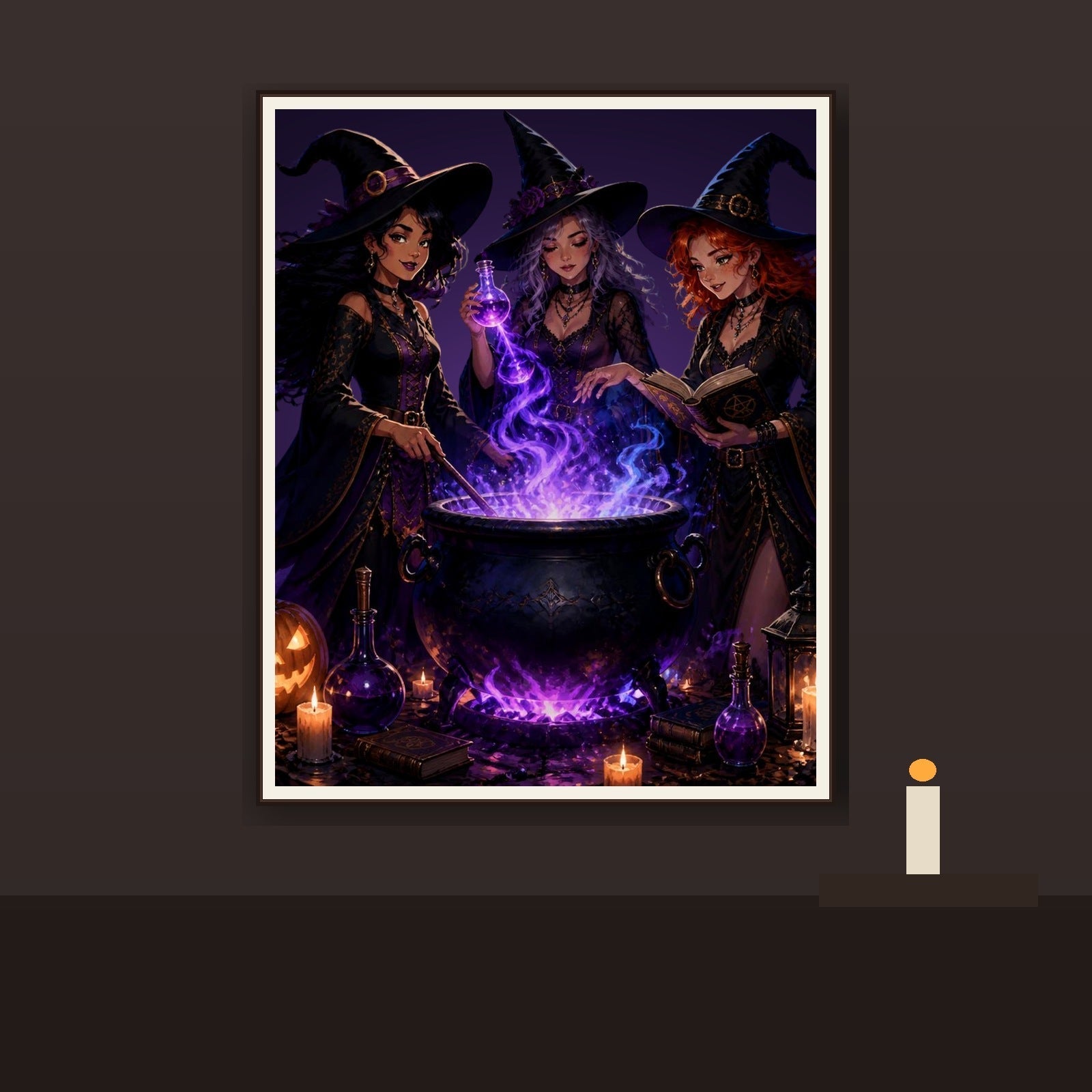 Three Witches Cauldron - Halloween Digital Wall Art Print + Phone Wallpaper