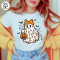 Girly Ghost PNG, Orange Bow Ghost, Cute Spooky Season Sublimation, Pumpkin Trick or Treat PNG, Cricut File