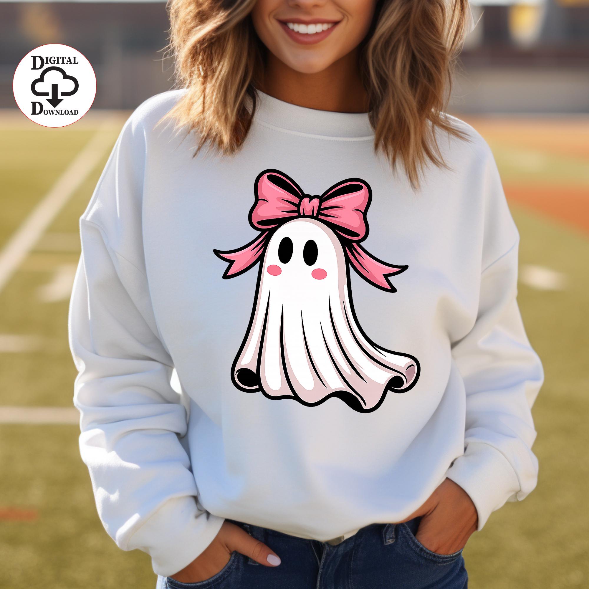 Pink Bow Ghost PNG | Cute Spooky Season Sublimation | Halloween Print Design | Instant Digital Download | Pink Bow Ghost Printable PNG