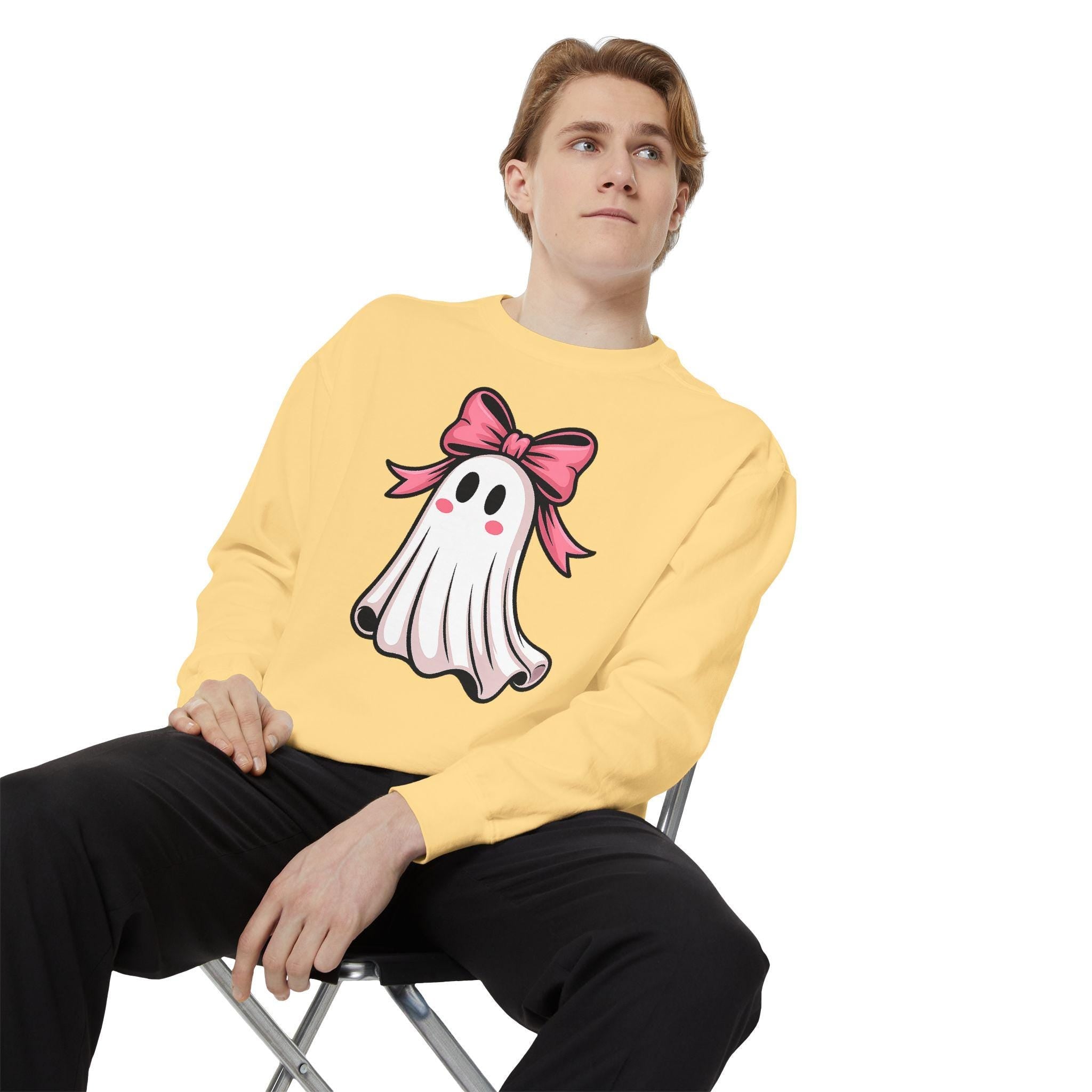 Pink Bow Ghost Sweatshirt | Cute Halloween Ghost with Bow