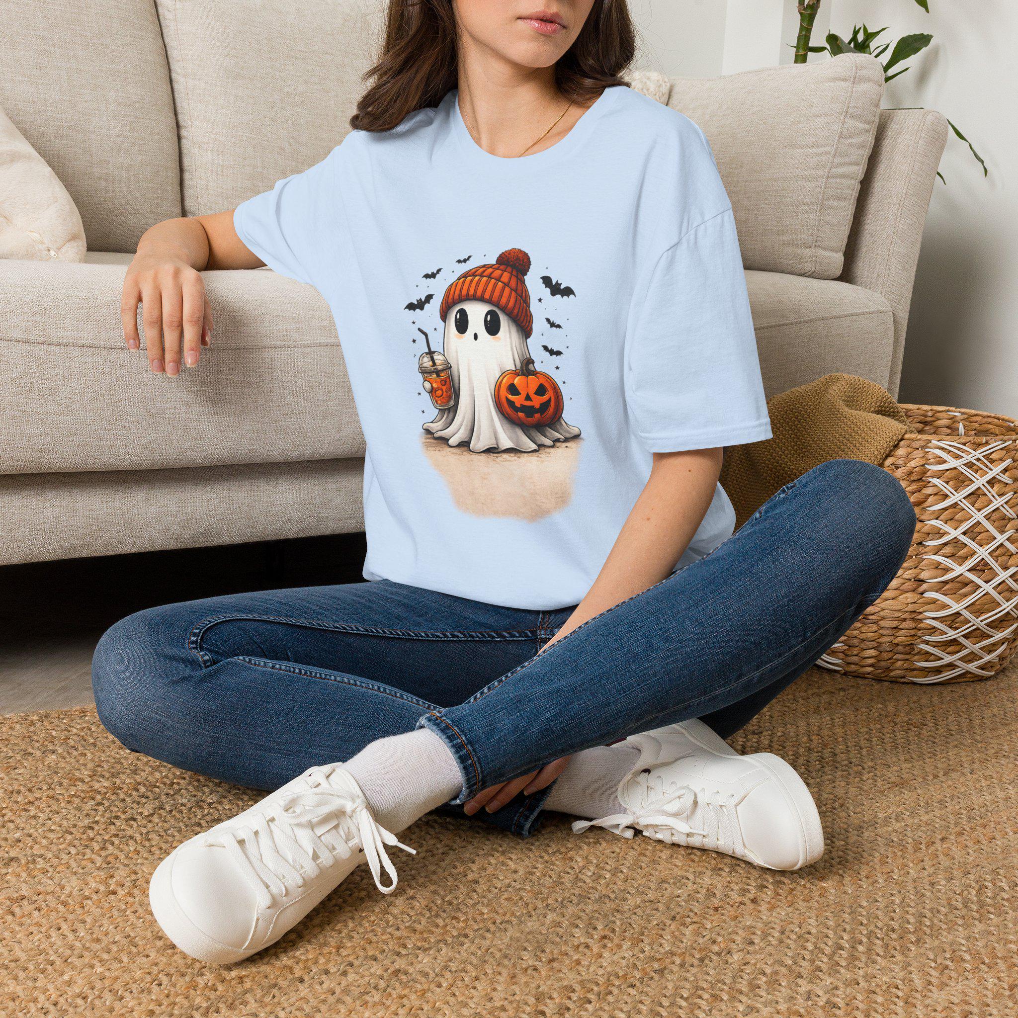 Cute Ghost with Pumpkin and Boba Tee | Halloween T-Shirt