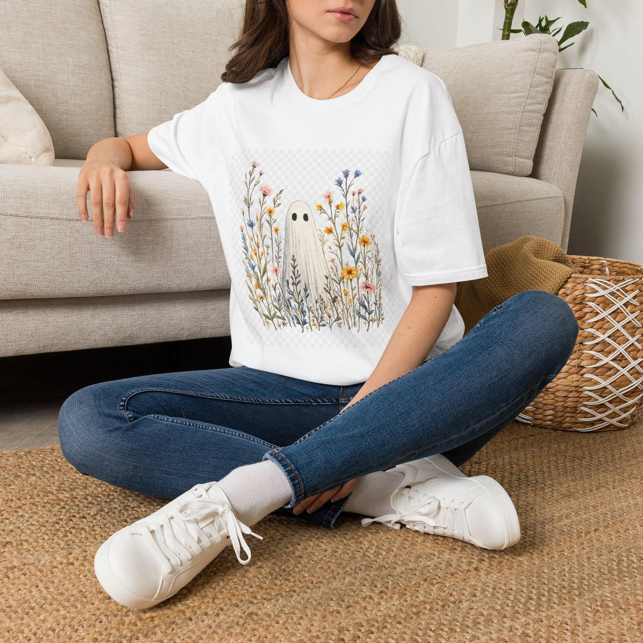 Ghost Among Wildflowers T-Shirt | Cute Floral Ghost Tee, Whimsical Spring Design