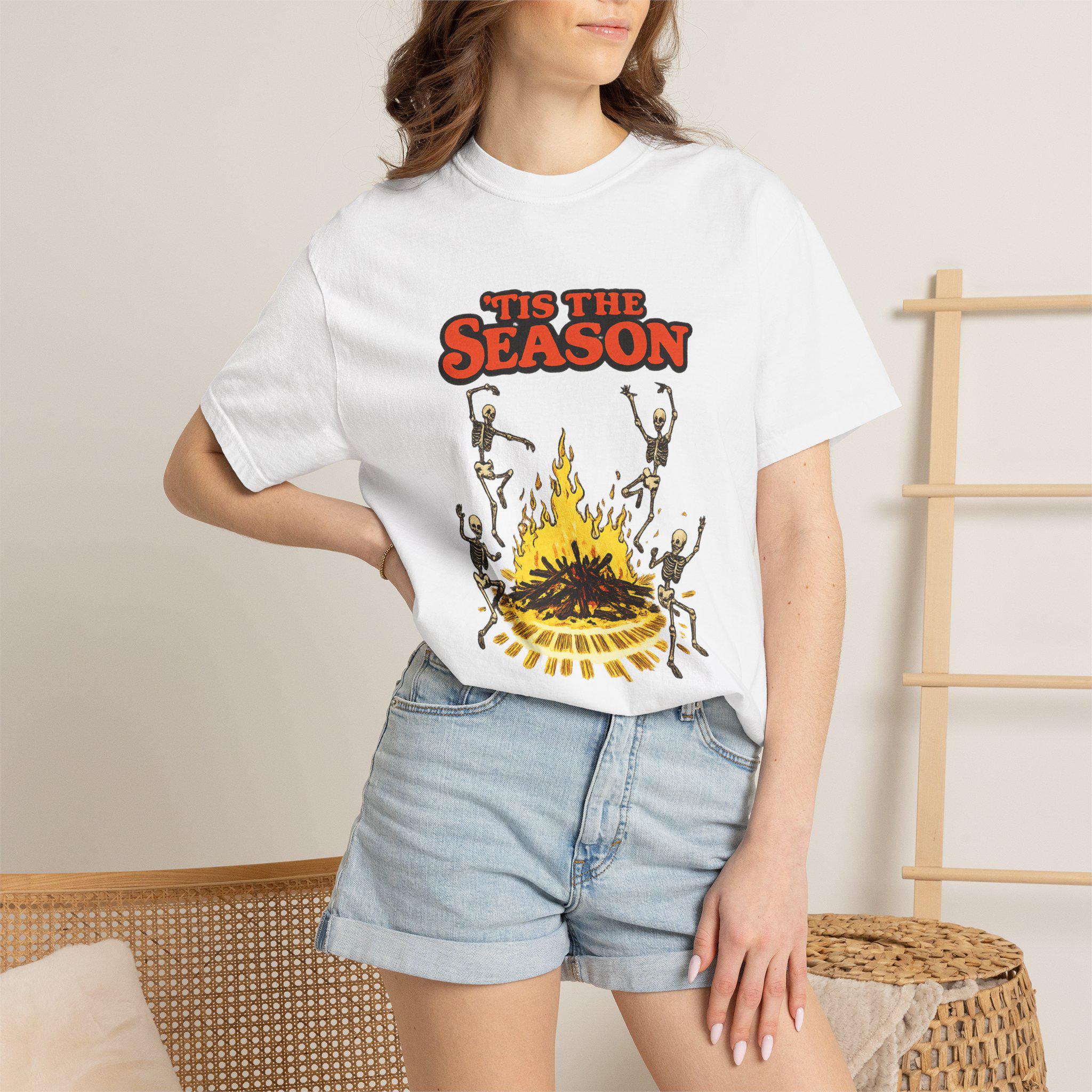 Tis the Season Bonfire T-shirt | Dancing Skeletons Campfire Design