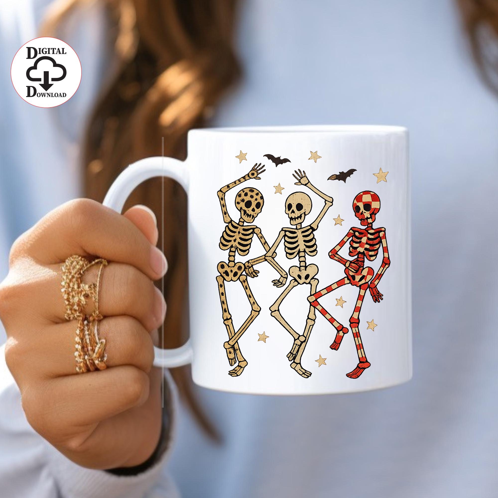 Three Dancing Skeletons PNG, Halloween Clipart, Retro Spooky Skeleton Design, Sublimation PNG, Instant Download