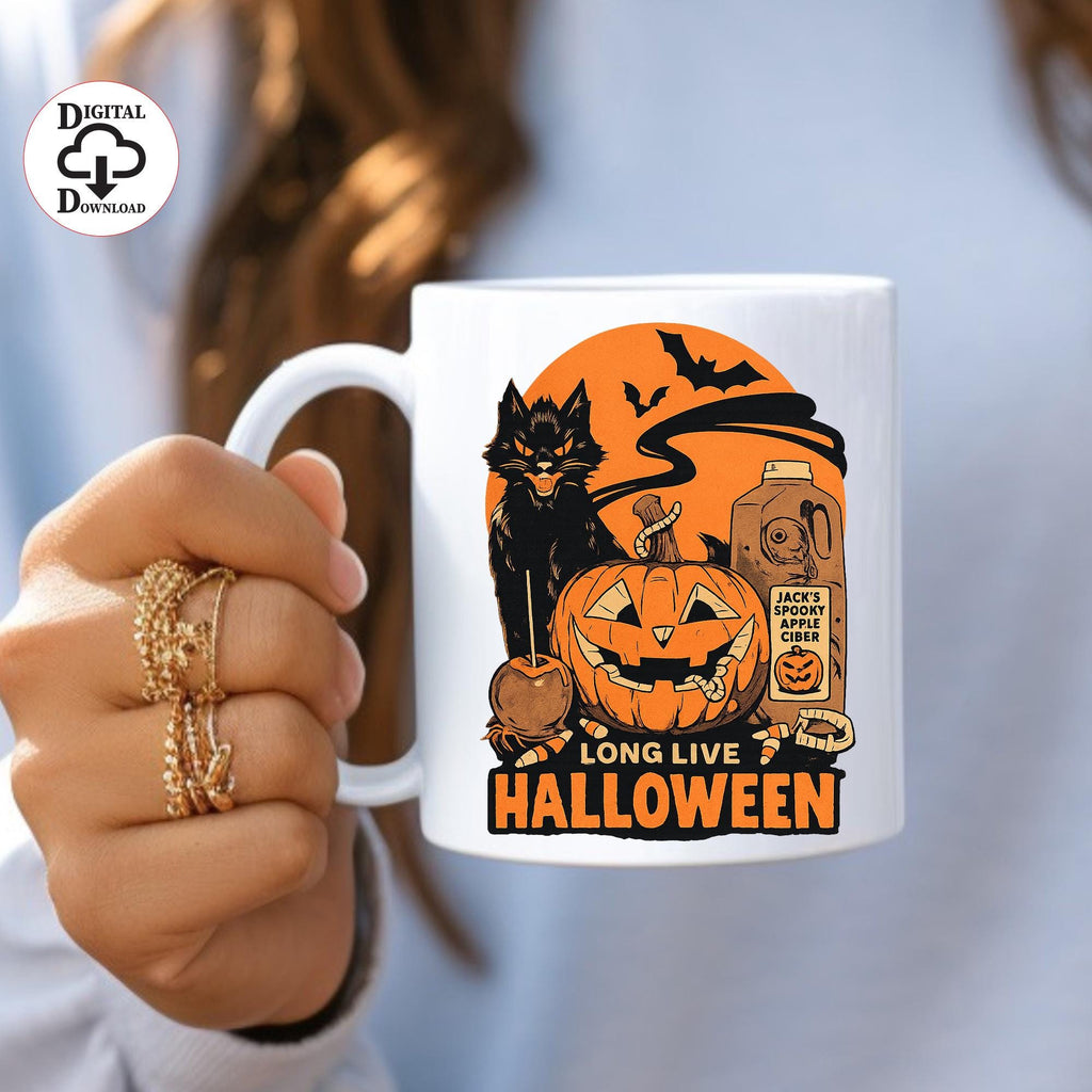 Spooky Halloween PNG | Black Cat, Pumpkin & Apple Cider Clipart | Fall Sublimation | Transparent PNG Download | Printable Digital Download