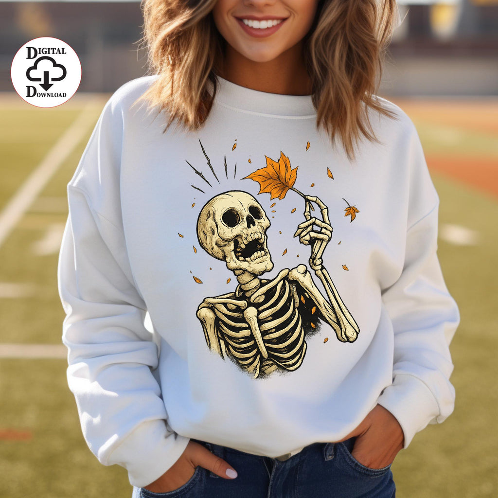 Vintage Skeleton PNG | Fall Leaves Halloween PNG | Spooky Season Sublimation | Instant Digital Download