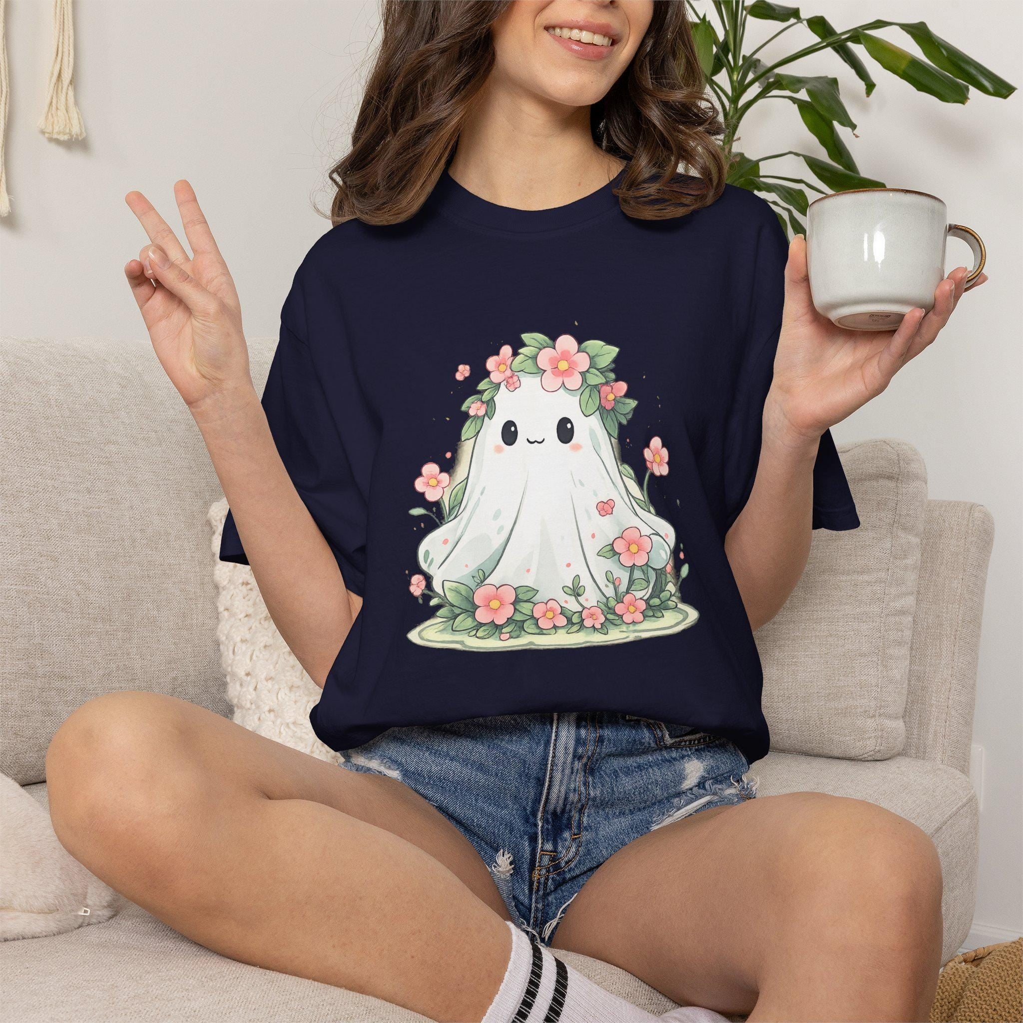 Floral Ghost Tee | Ghost with Pink Flowers T-shirt