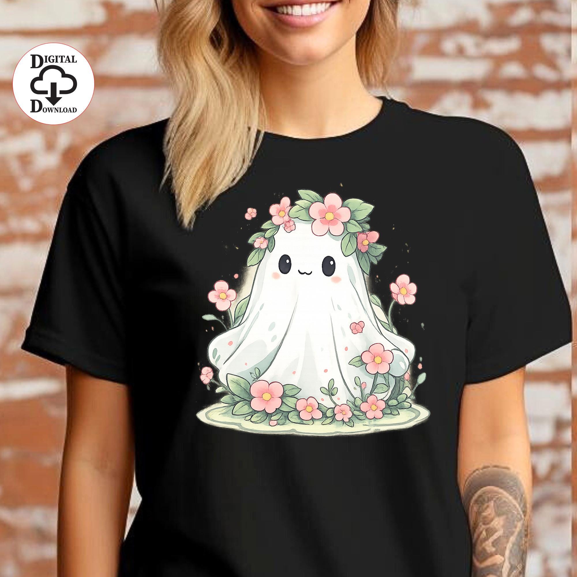 Floral Ghost PNG, Cute Ghost with Flower Crown, Boho Halloween PNG, Sublimation Design, Cricut Digital Download