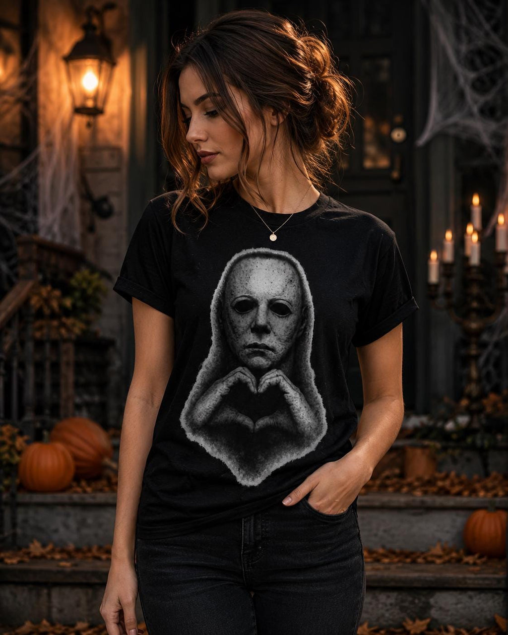 Haunted Mask Portrait T-shirt | Spooky Gothic Horror Graphic
