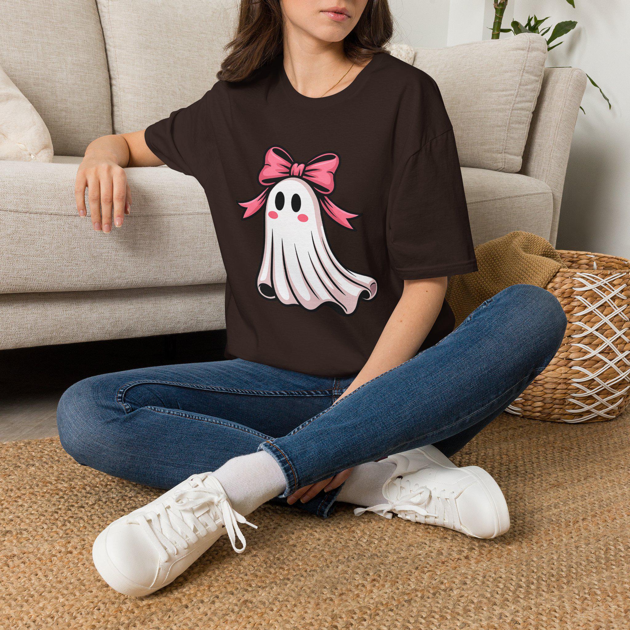 Cute Pink Bow Ghost T-Shirt | Halloween Halloweenie Spooky Shirt