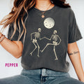 Halloween Dancing Skeletons PNG, Vintage Gothic Clipart, Skeleton Couple, Moon & Bats Design, Transparent PNG